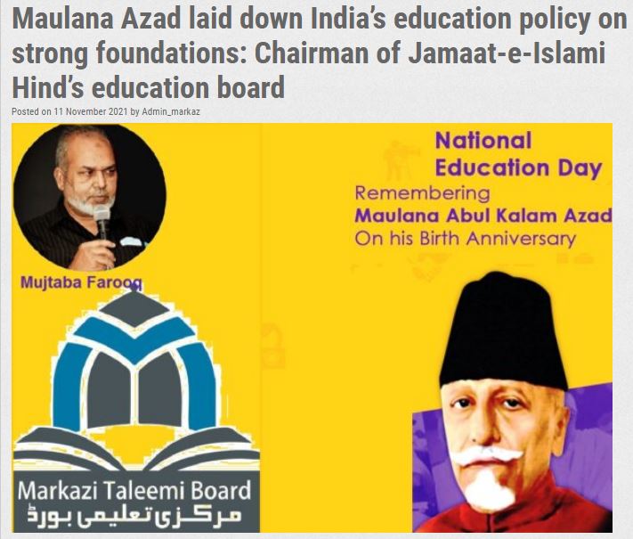 Maulana Azad laid down India’s education policy on strong foundations: Chairman of Markazi Taleemi Board, JIH rd